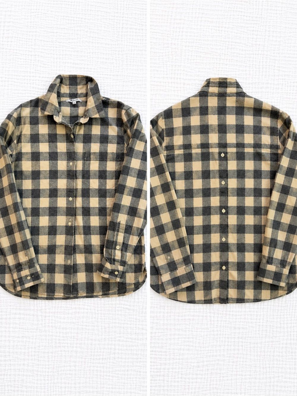 Madewell Buffalo Plaid Button Back Flannel Shirt Cream Gray Small